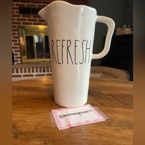 Rae Dunn White Ceramic Pitcher with Embossed Text